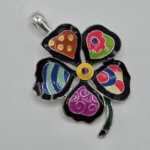VINTAGE Colorful Art Abstract Enamel Flower Statement Enhancer Pendant